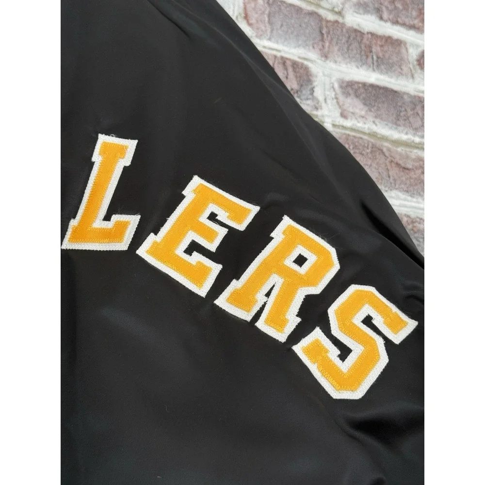 Vtg Pittsburgh Steelers Spell Out Men Large Satin Jacket Chalk Line Embroidered - Picture 5 of 16
